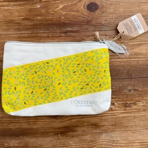 L'Occitane en Provence Organic Cotton Cosmetic Zipper Pouch Bag Cream Yellow NWT